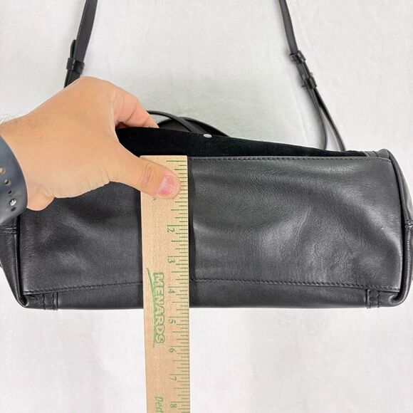 Lucky Brand Black Leather and Suede Studded Satchel Purse with Crossbody Strap - Picture 6 of 12